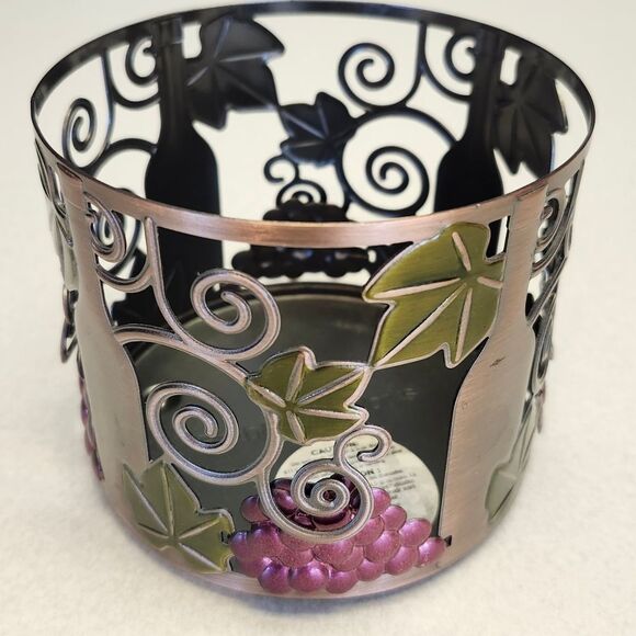 Bath & Body Works 3-wick candle holder, metallic w/ wine & grapes design - Picture 7 of 16